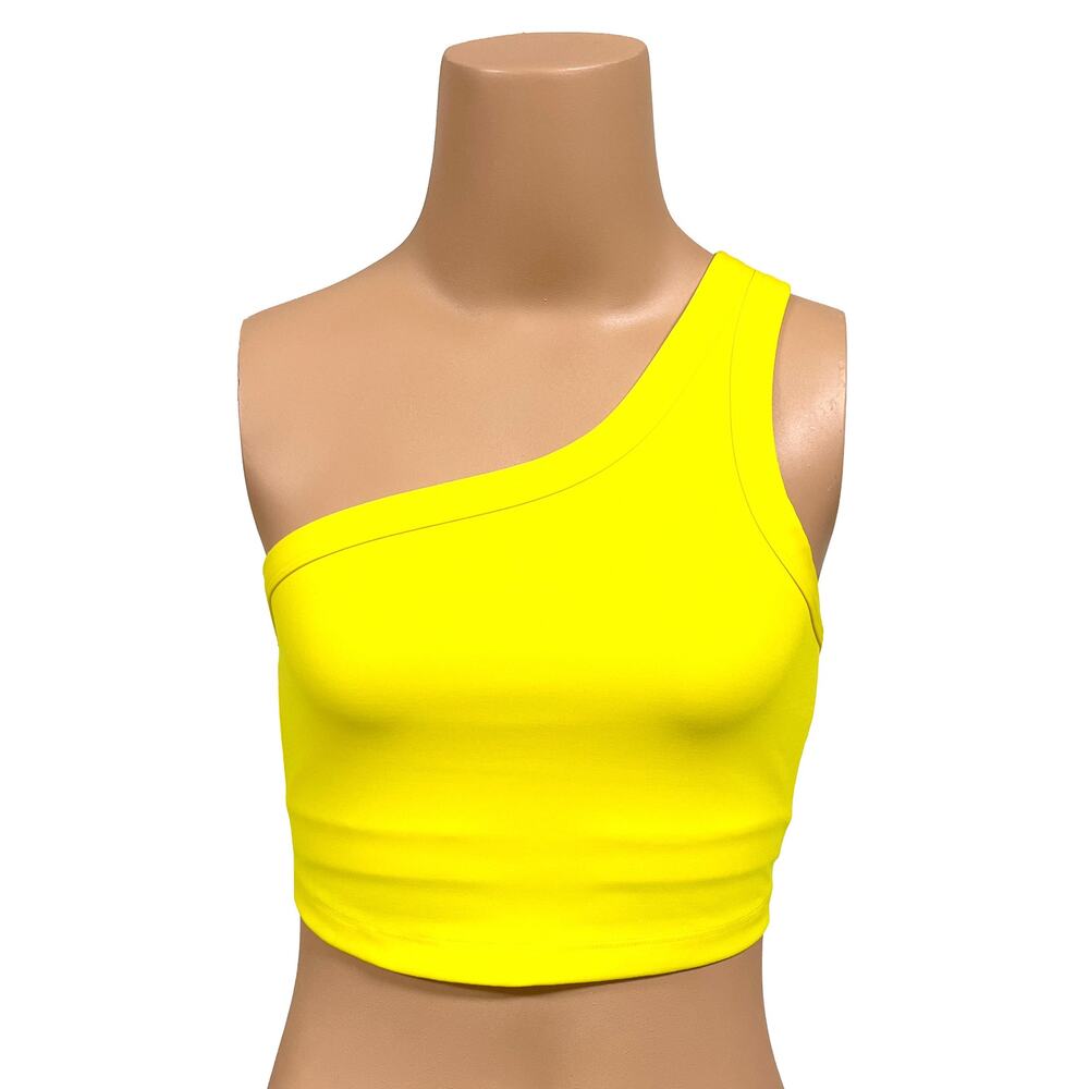Spiritual Gangster Cruz One Shoulder Cropped Tank Sz S New $68 Yellow Sports Bra